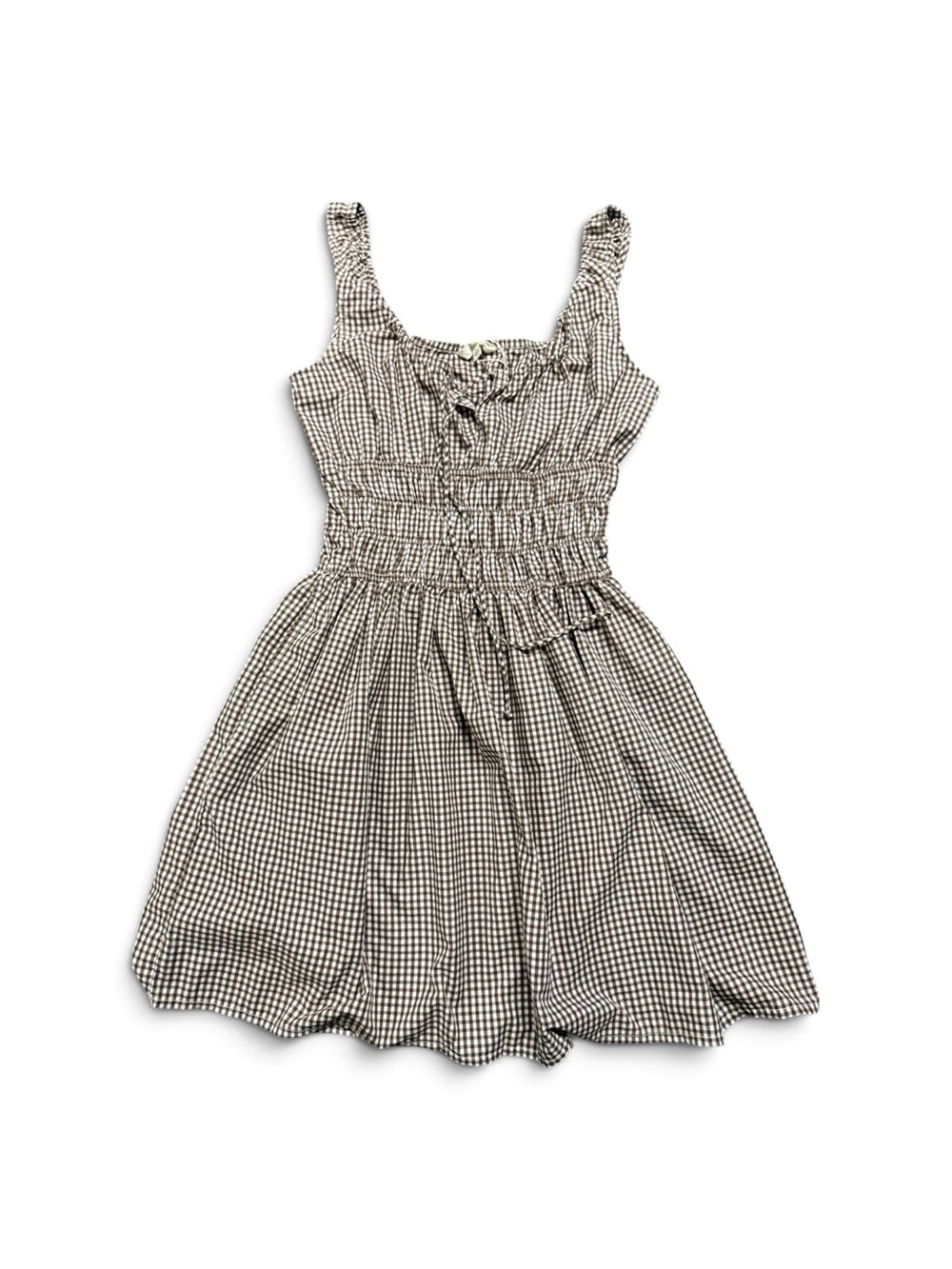 Sim & Sam Women M Brown Gingham Smocked Waist Midi Dress Cottagecore